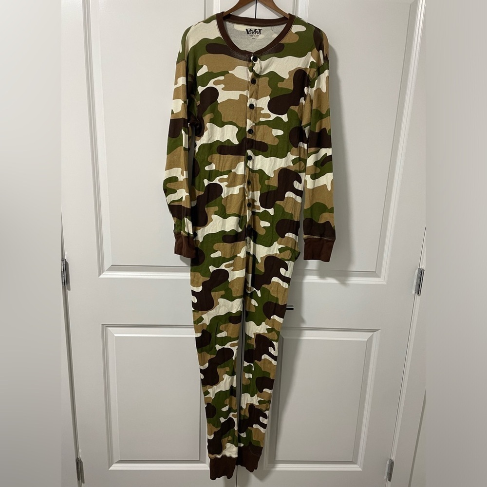 Lazy One deeriere Deer Flapjacks Unisex Adult Pajamas (Green Camo, Large)